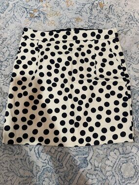 J Crew Size 0 Black Polka Dot Mini Skirt - Ivory Background